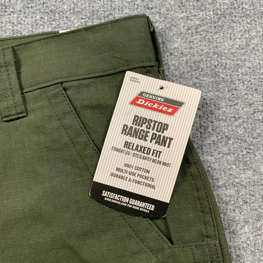 Dickies Pants Mens 36 Green Ripstop Range Relaxed Fit Cotton Utility Work